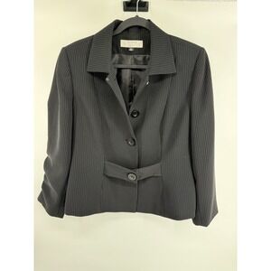 Tahari Arthur Levine Petite Black White Pinstripe Womens Skirt Suit